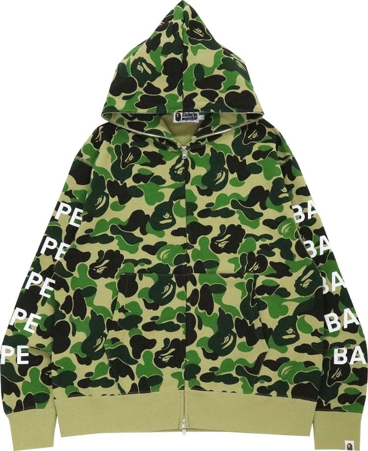 هودي بسحاب كامل من BAPE Big ABC Camo بتصميم مريح ومناسب للارتداء على الوجهين باللون الأخضر