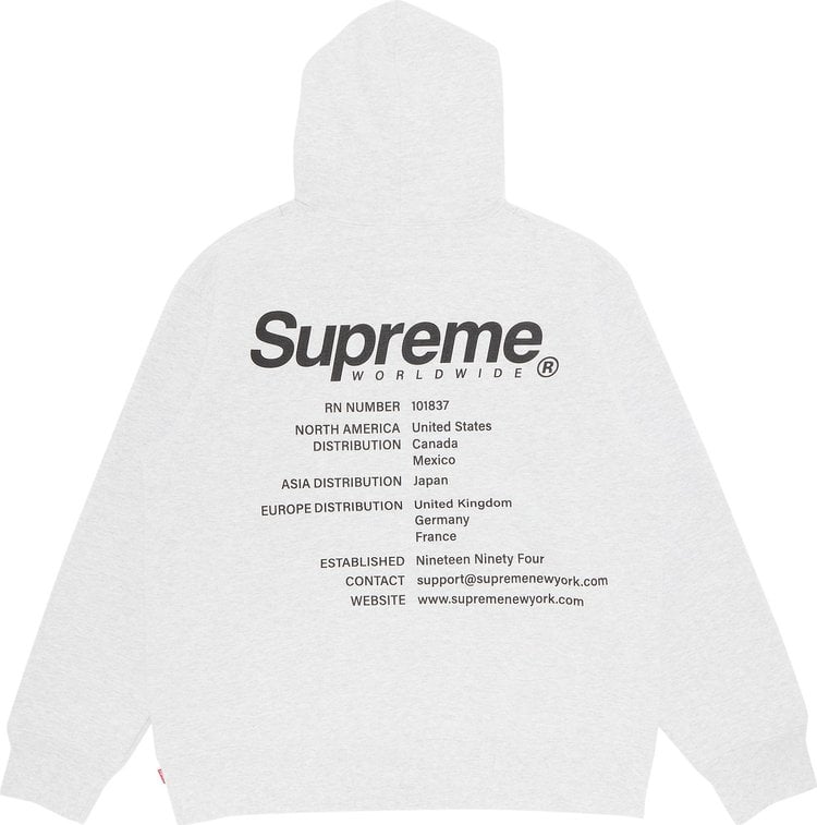 سويت شيرت Supreme Worldwide بغطاء رأس "Ash Grey"، رمادي