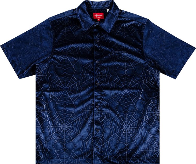 قميص Supreme Spider Web Velvet بأكمام قصيرة "Navy"، أزرق