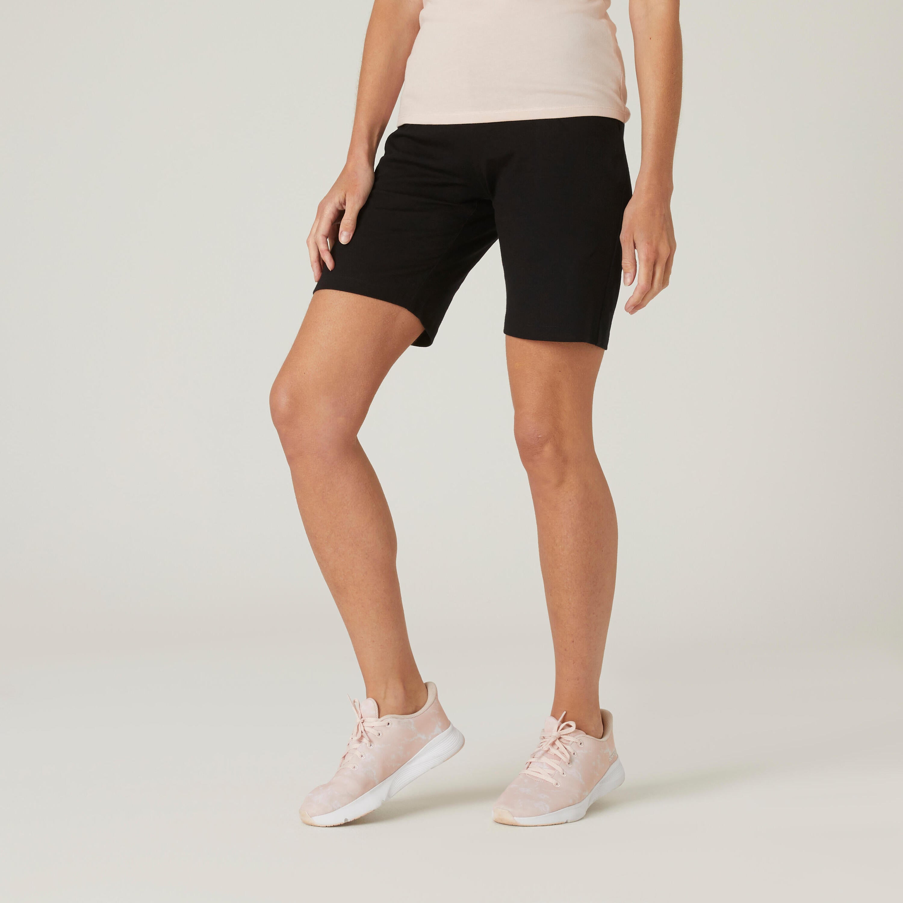 Women's shorts straight fit + fitness cotton with pocket - black DOMYOS, black