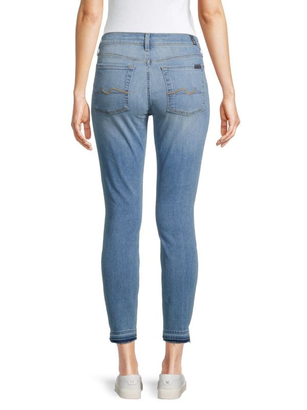 7 For All Mankind Gwenevere Skinny Jeans with Raw Edges, Light Blue