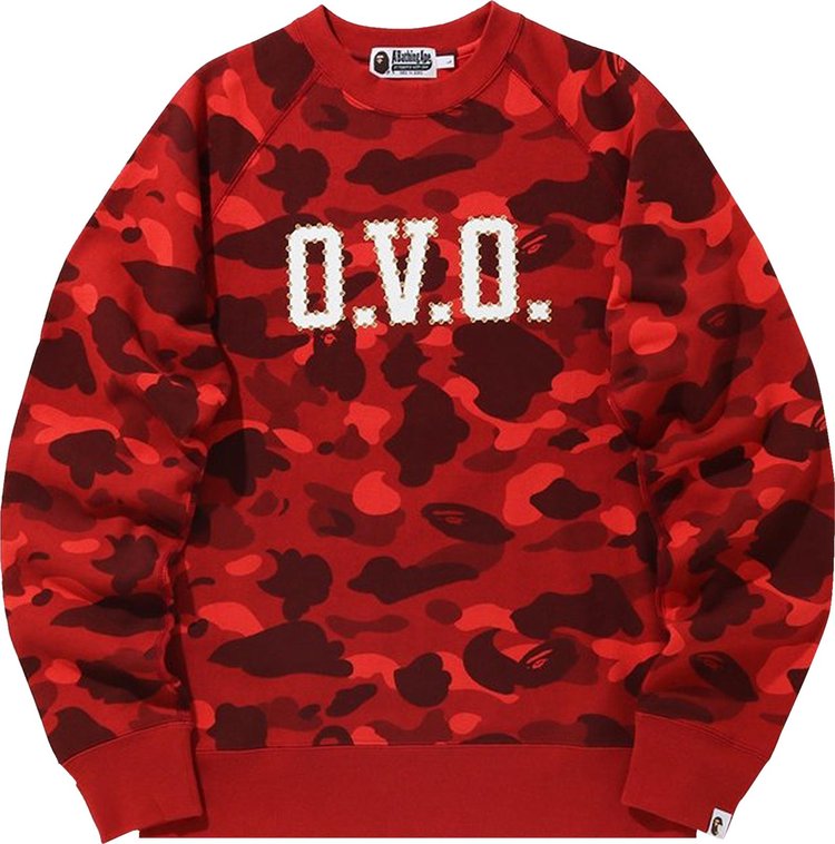 سويت شيرت BAPE x OVO Color Camo Crewneck 'Red'، أحمر