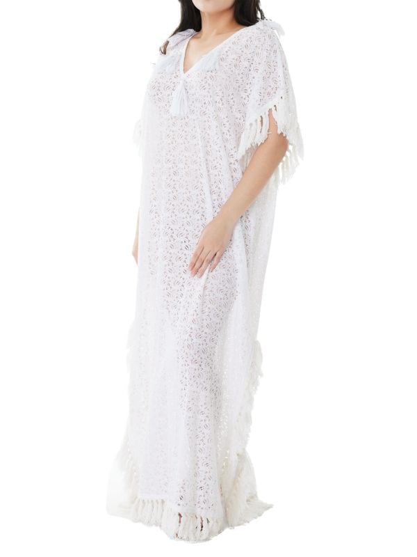 Ranee's Kaftan with lace cape and tassels, white