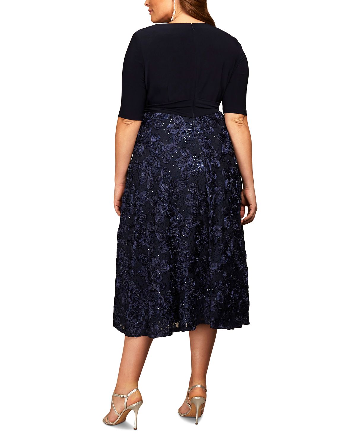 Plus size dress with roses Alex Evenings, blue