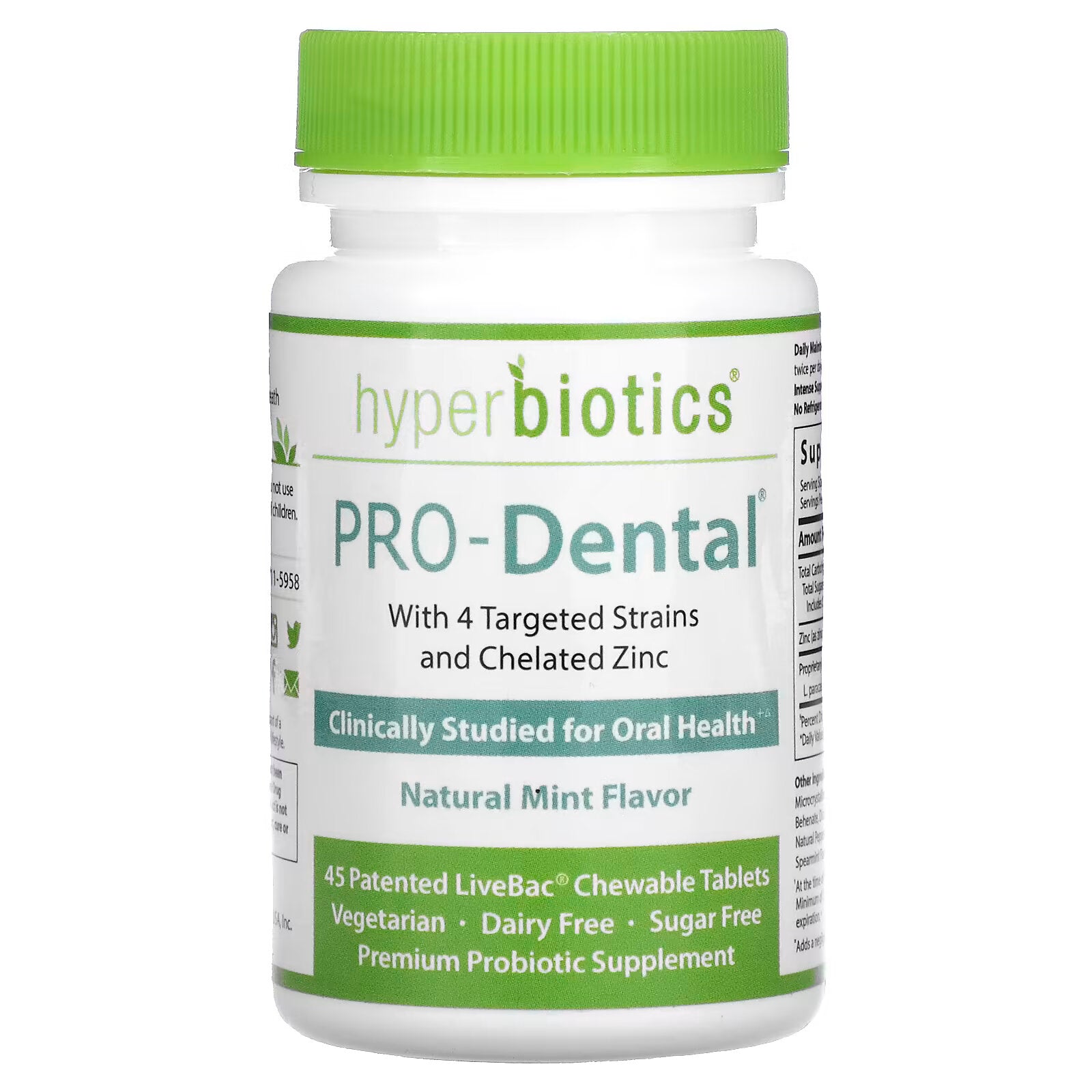 Hyperbiotics, PRO-Dental, natural mint flavor 45 Patented LiveBac Chewable Tablets