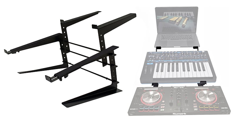 Rockville Rock2d2 Adjustable Double Shelf DJ Controller Midi Keyboard Stand for Laptop