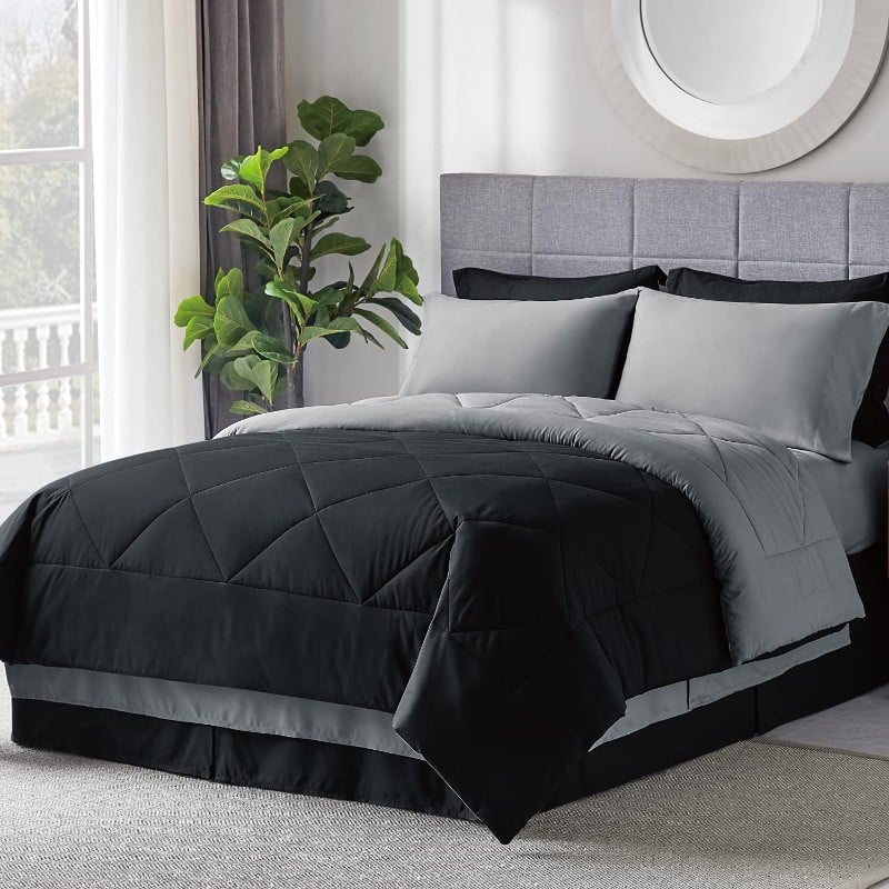 Bedsure Queen 7 Piece Bedding Set, Black