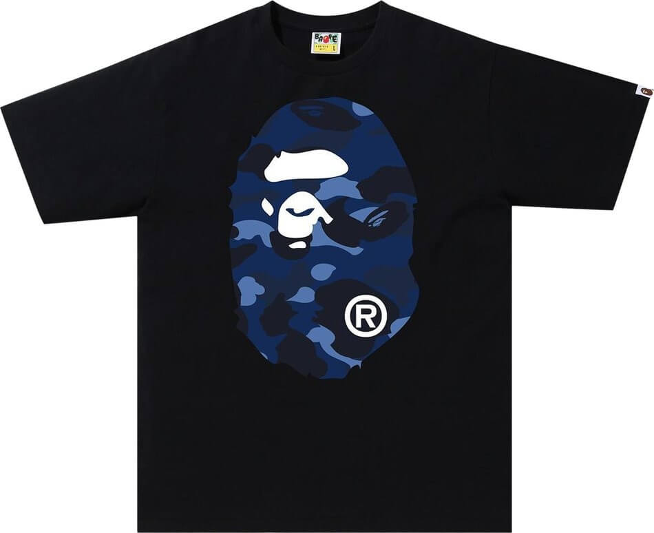 تي شيرت BAPE Color Camo Big Ape Head، أسود/أزرق داكن