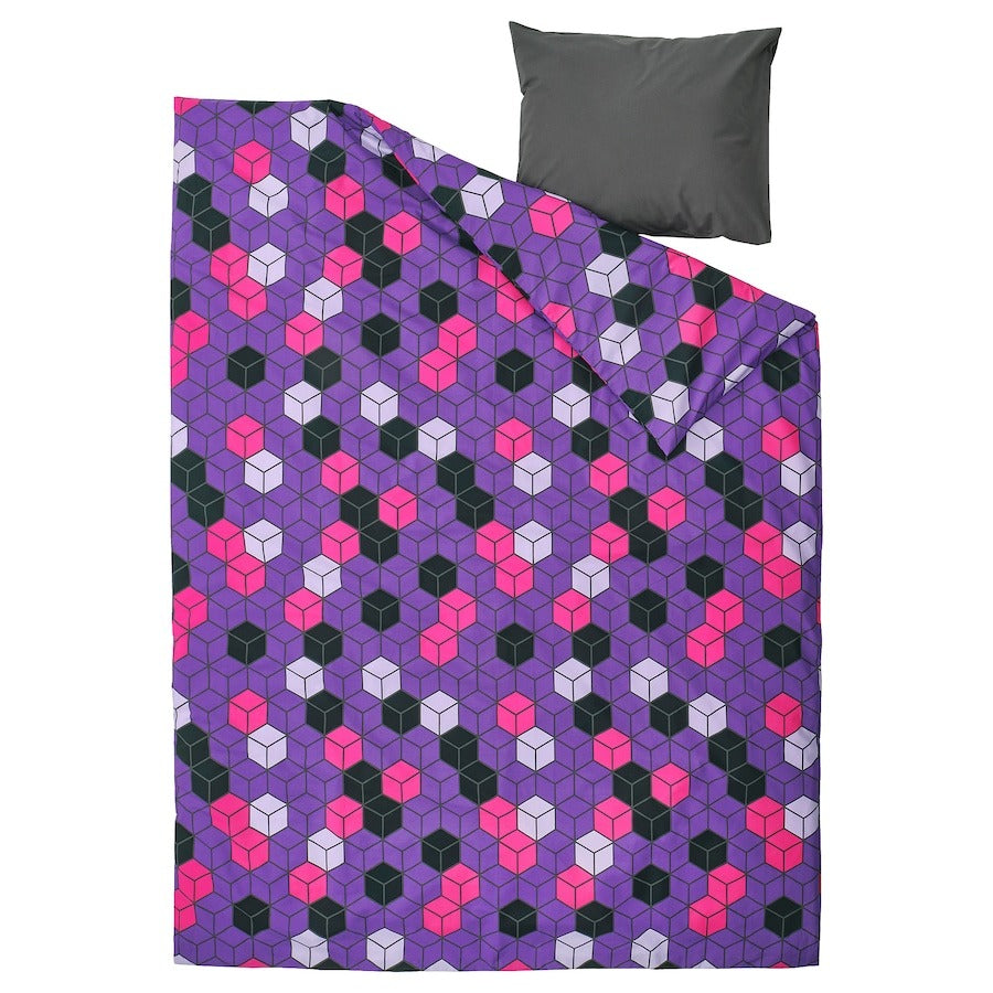 Bed linen set Ikea Blaskata Lined Sheet And Pillowcase With A Pattern, 150x200/50x60 cm purple/black