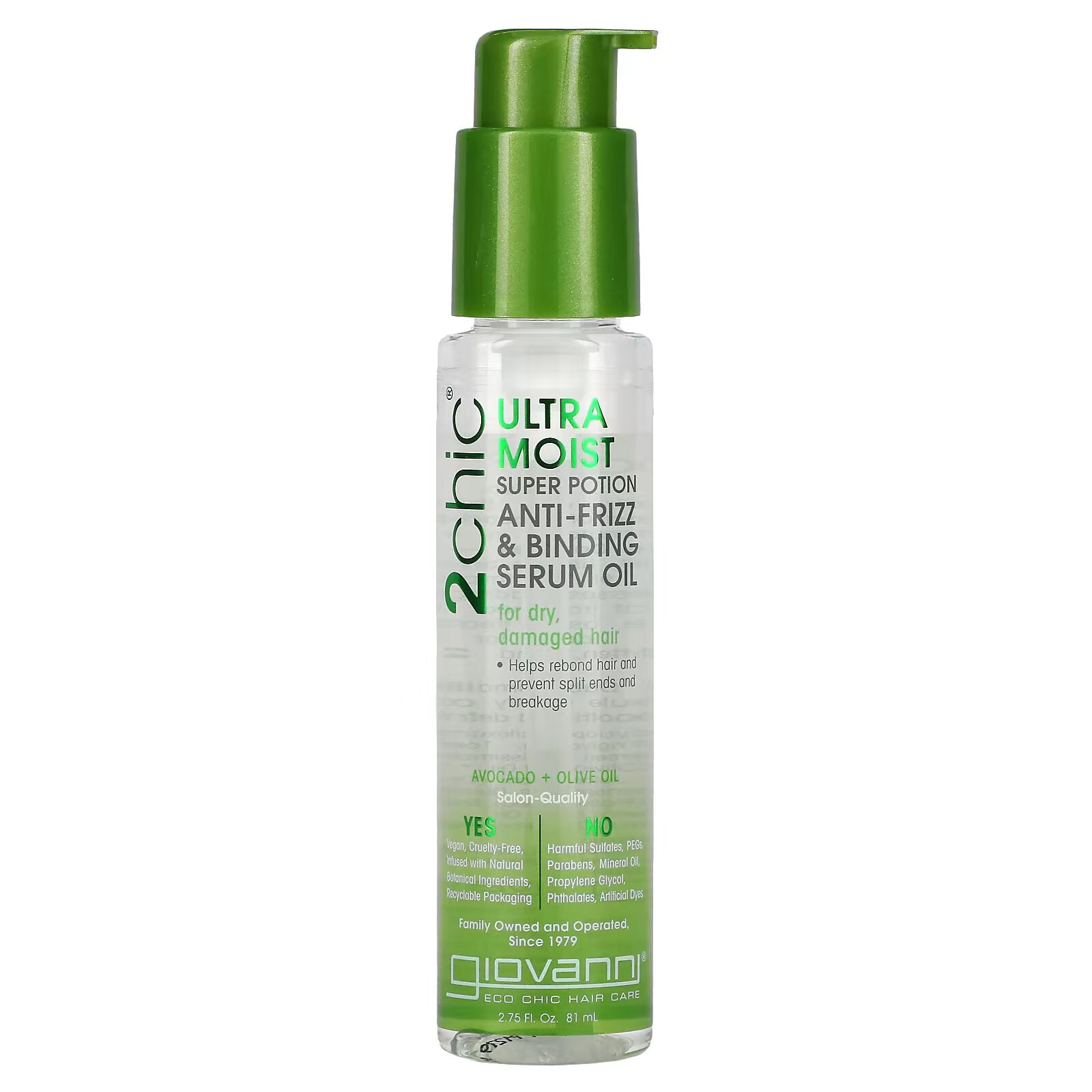 Giovanni, 2chic, Ultra Hydrating Super Effective Repairing & Anti-Frizz Oil Serum, Avocado & Olive Oil, 81 ml (2.75 fl. ounces)