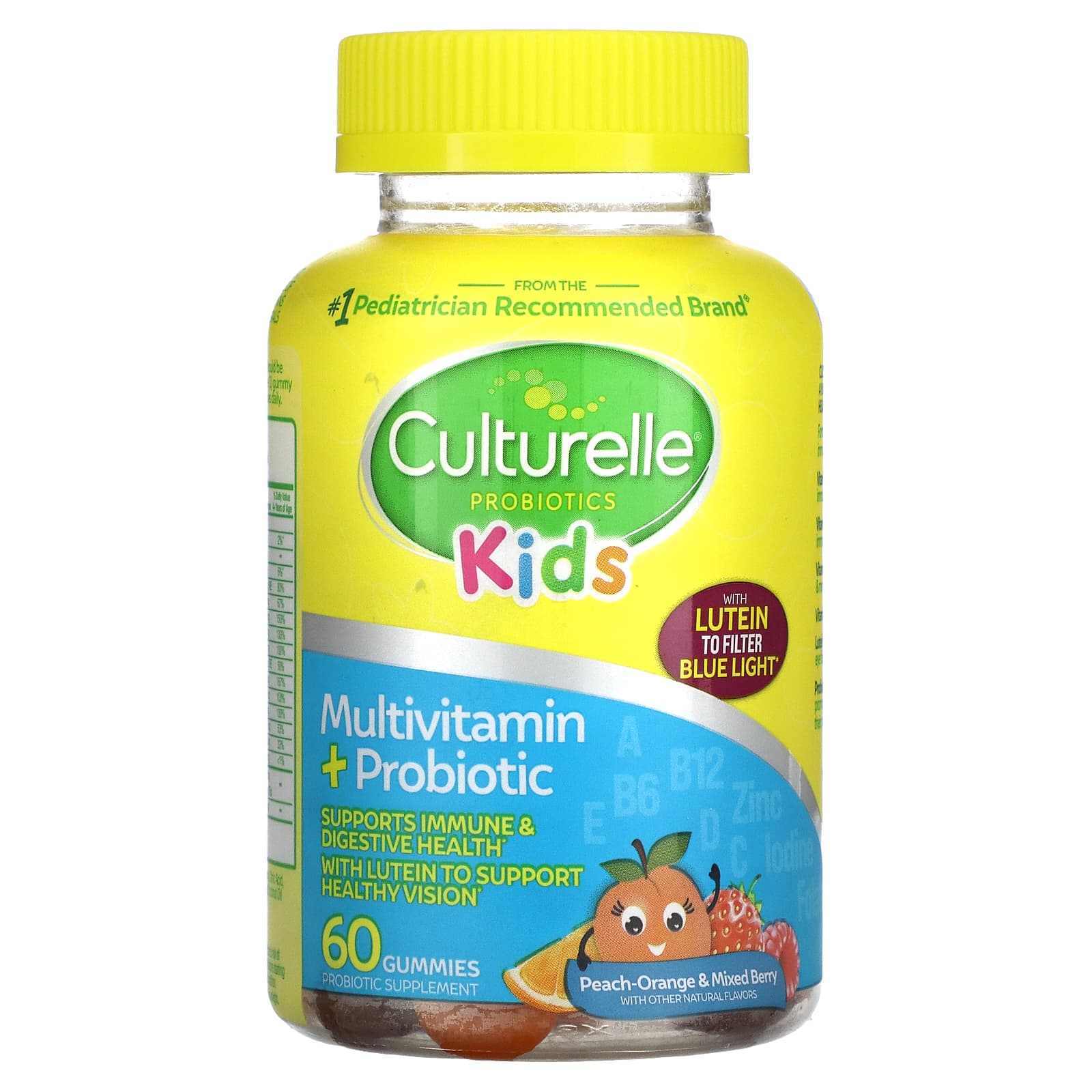 Children's probiotics, multivitamins and probiotics Peach-Orange & Assorted Berry, 60 Chewable Tablets Culturelle