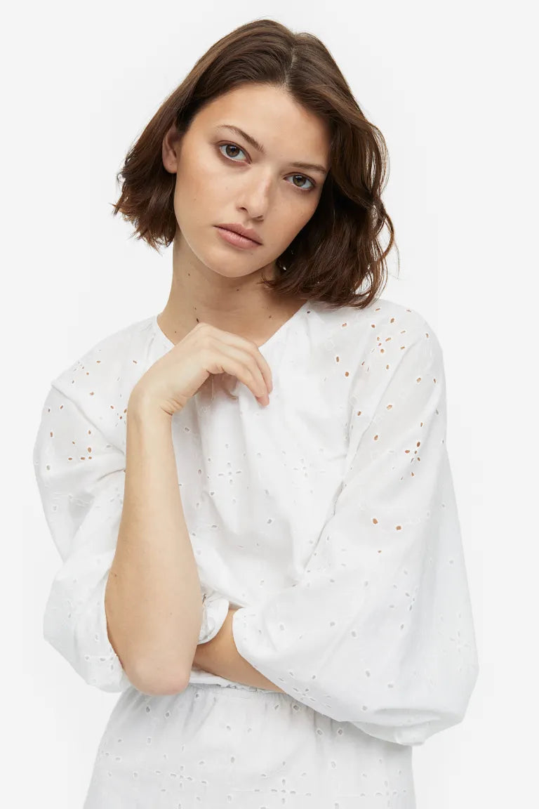 H&M embroidered eyelet dress, white