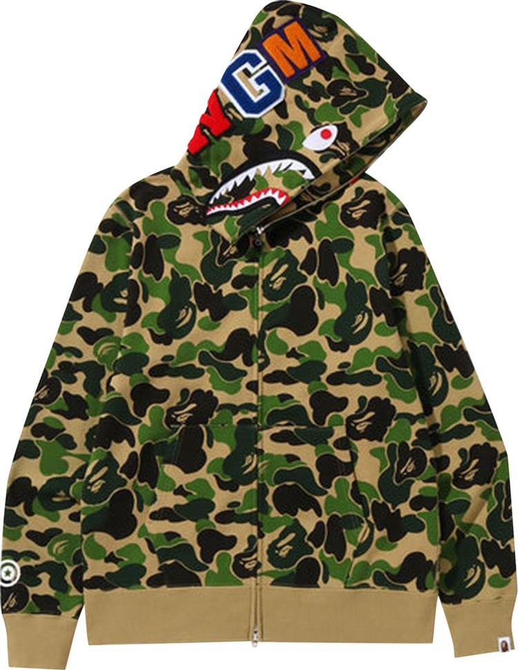 هودي بسحاب كامل من BAPE Big ABC Camo Shark باللون الأخضر، أخضر