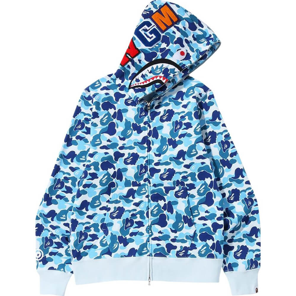 سويت شيرت بسحاب كامل من BAPE ABC Camo Shark، باللون الأزرق