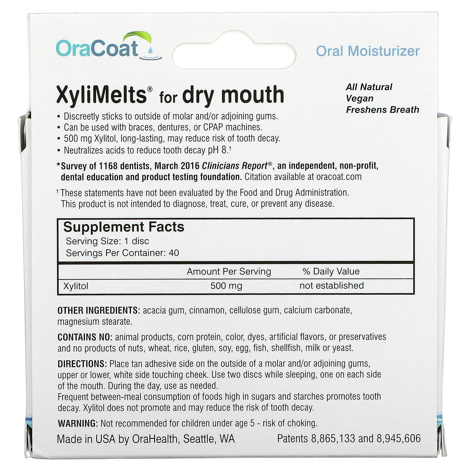 OraCoat XyliMelts for dry mouth, cinnamon, 40 melts