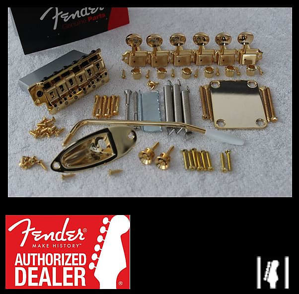 Fender Stratocaster GOLD 2 3/16" tremolo kit with tuners for Strat guitar USA 005-3275-000 Standard Stratocaster Bridge Assembly