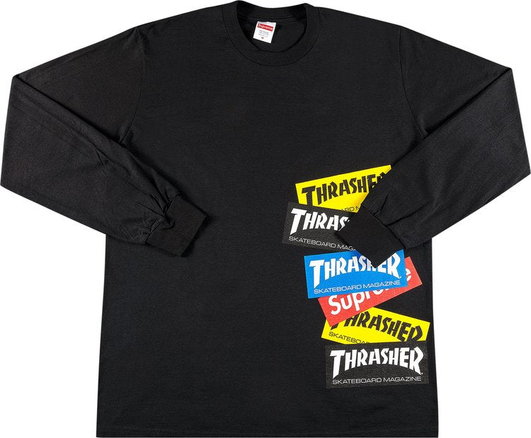 تي شيرت Supreme x Thrasher Multi Logo بأكمام طويلة "أسود"، أسود