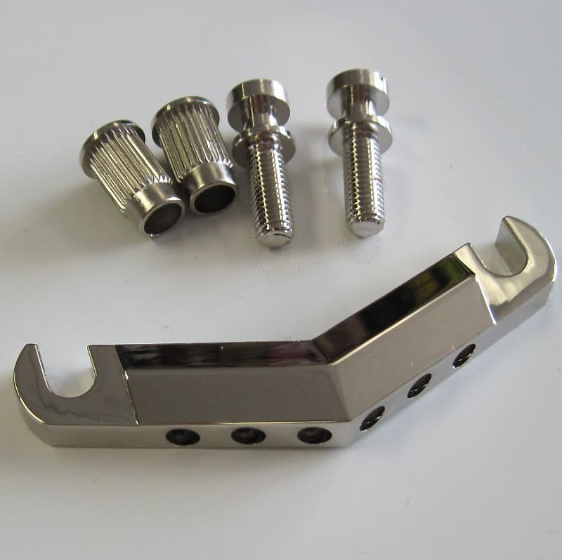 Gretsch Nickel V Stoptail Stop with pins and anchors 7709343000 Nickel V Vee Streamliner tail piece 770-9343-000