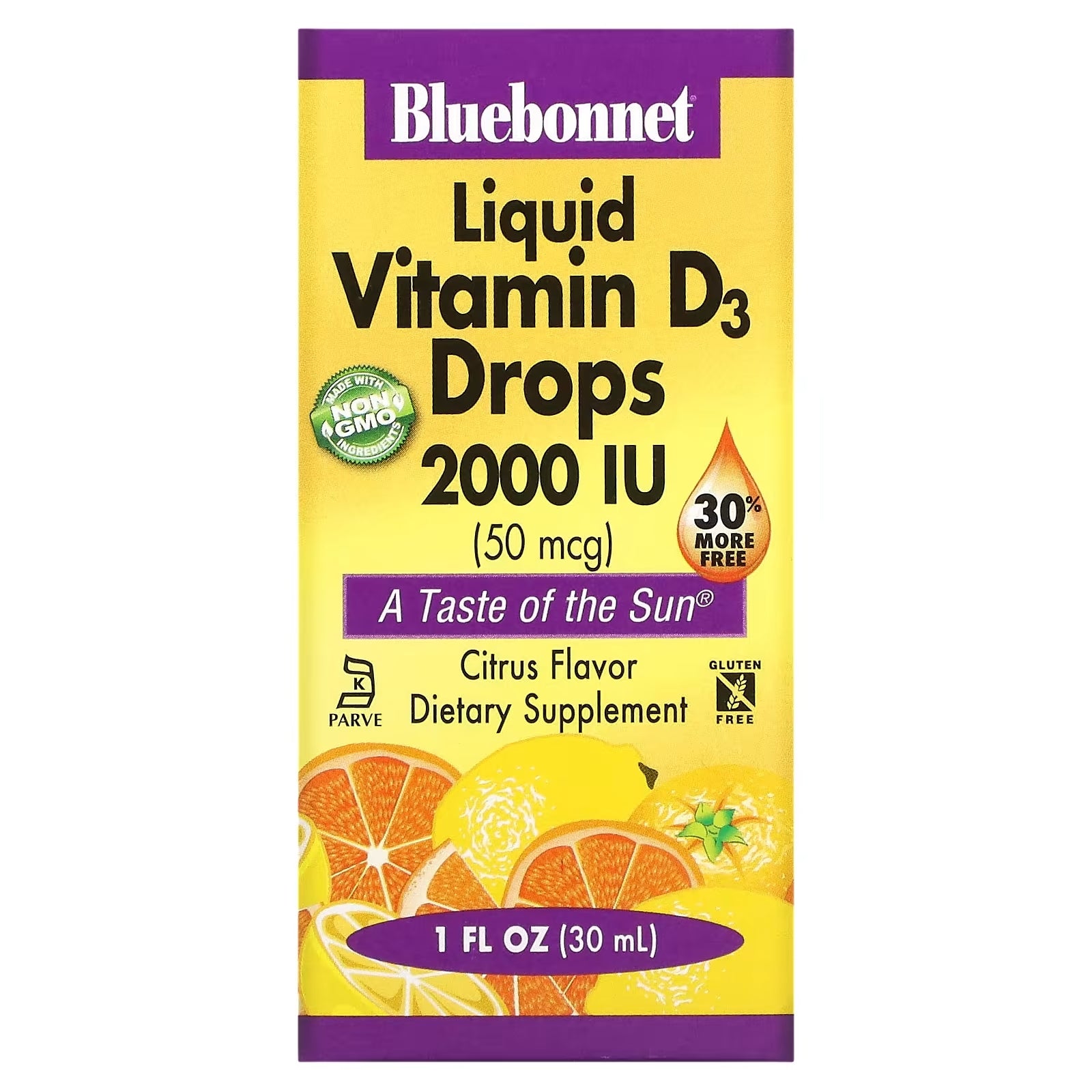 Bluebonnet Nutrition Liquid Vitamin D3 Drops Natural Citrus Flavor 2000 IU 30 ml