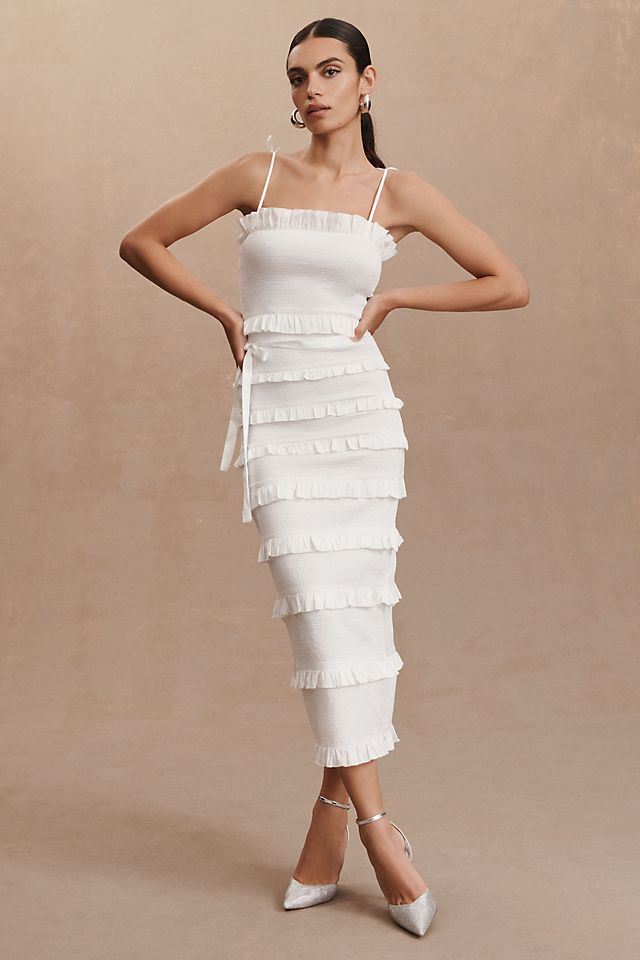 V. Chapman Lily Ruffle Midi Dress, White