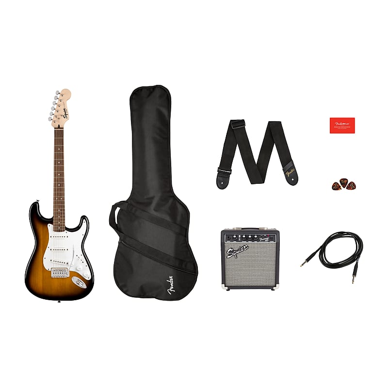 Squier Stratocaster Starter Pack with Indian Laurel Fretboard and Frontman 10G Combo Amp 2018 - Brown Sunburst Stratocaster Starter Pack with Indian Laurel Fretboard and Frontman 10G Combo Amp