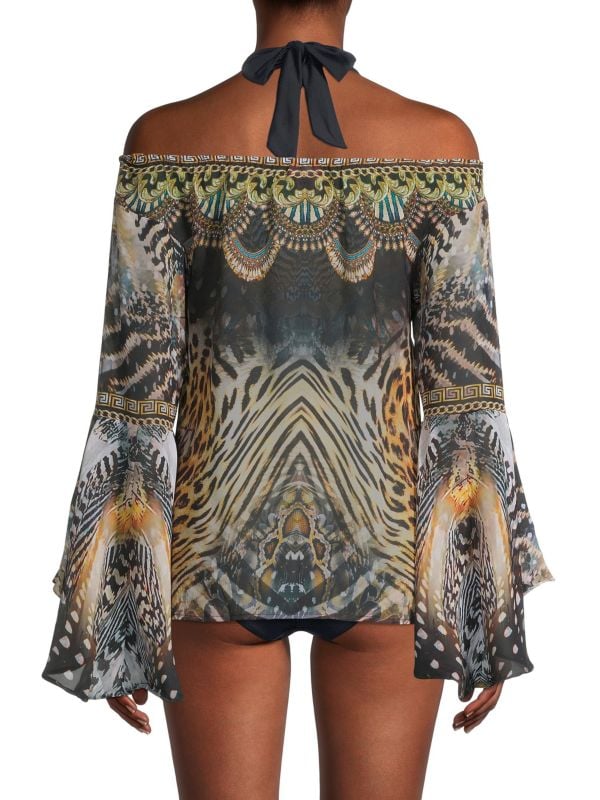 Ranee's Off Shoulder Animal Print Top, Brown