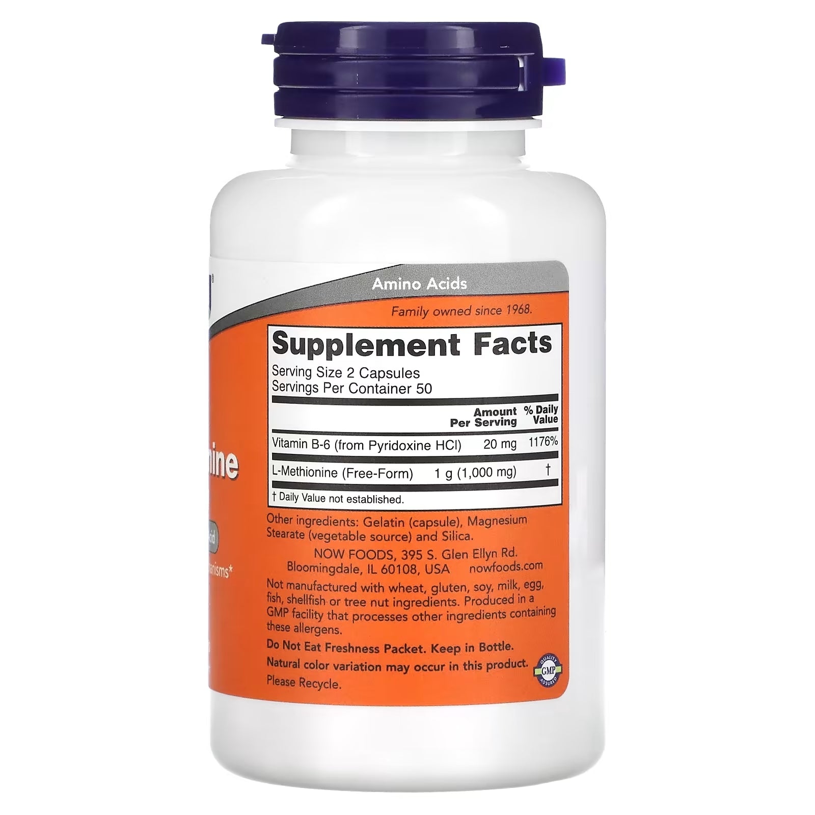 NOW Foods L-Methionine 500 mg، 100 كبسولة