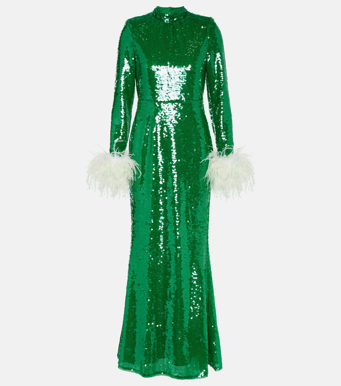 Self-Portrait Sequined Feather Dress, Green