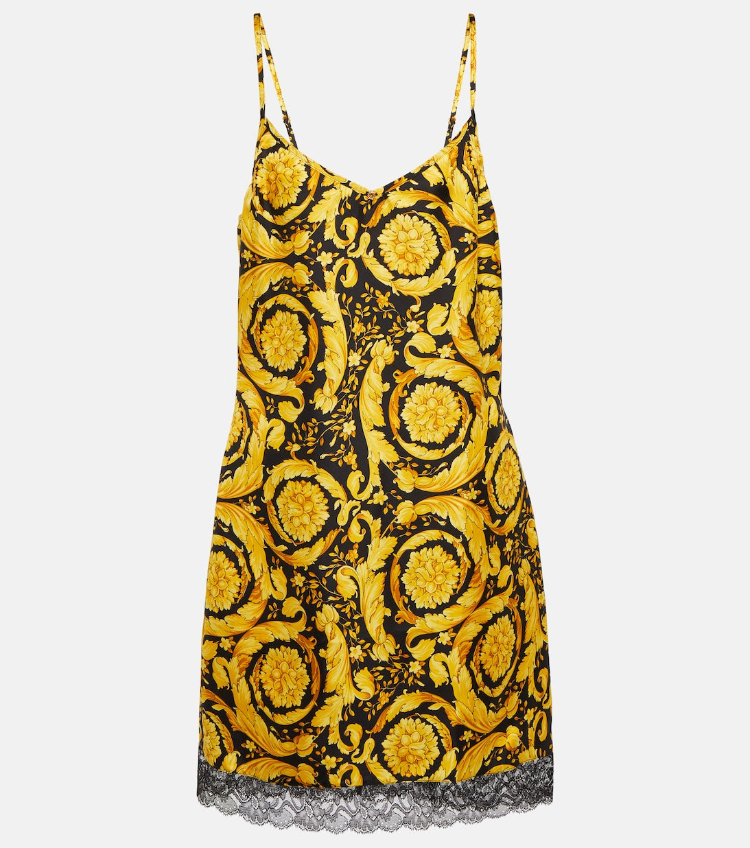 Barocco silk mini dress with straps VERSACE, yellow