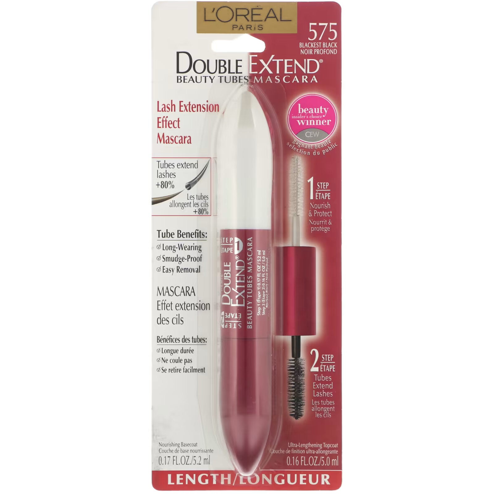 L'Oreal Double Extend Beauty Tubes Mascara shade 575 charcoal black, 10.2 ml