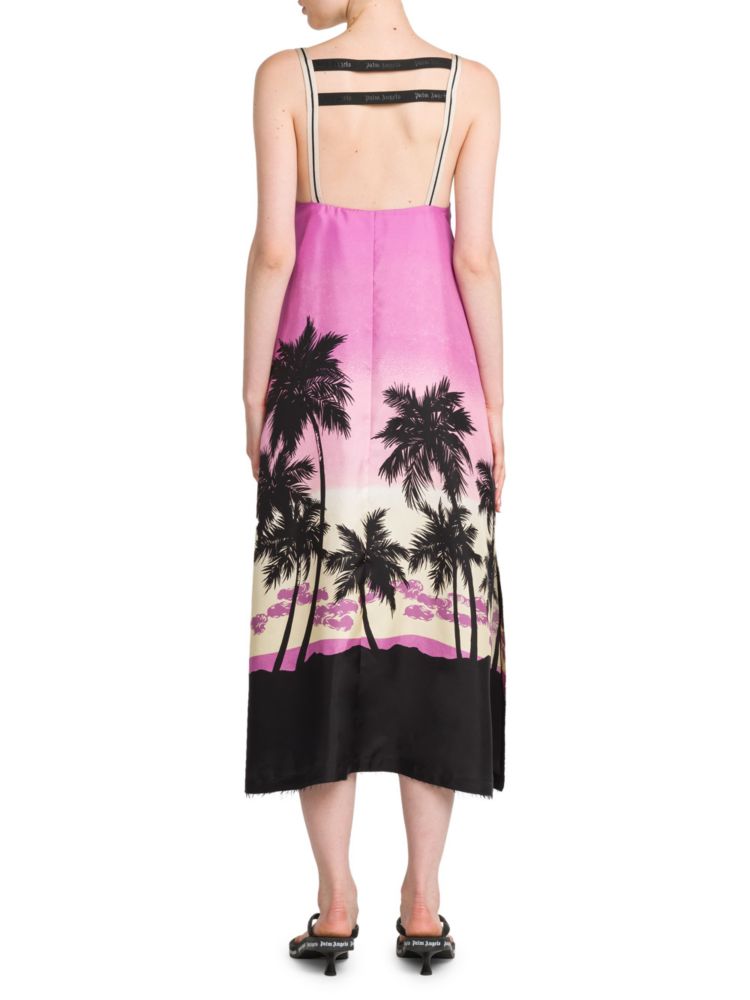 Sunset Palm Angels Satin Midi Slip Dress in Purple Multi