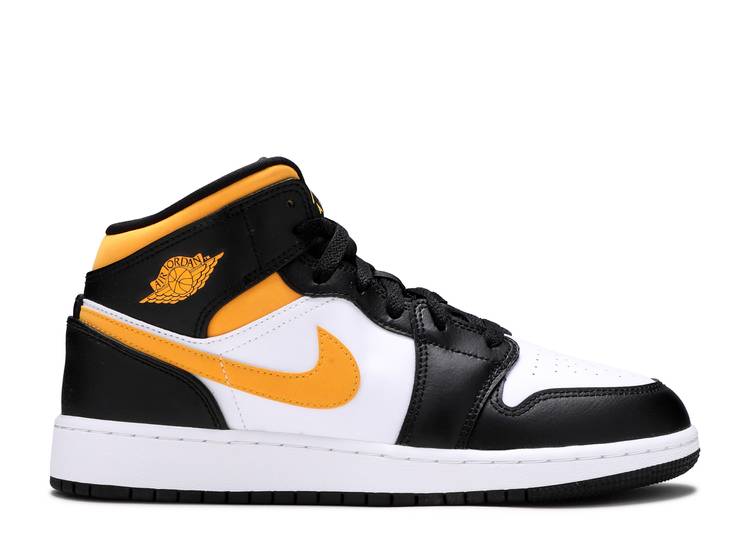 حذاء رياضي AIR JORDAN 1 MID GS 'BLACK UNIVERSITY GOLD'، باللون الأبيض