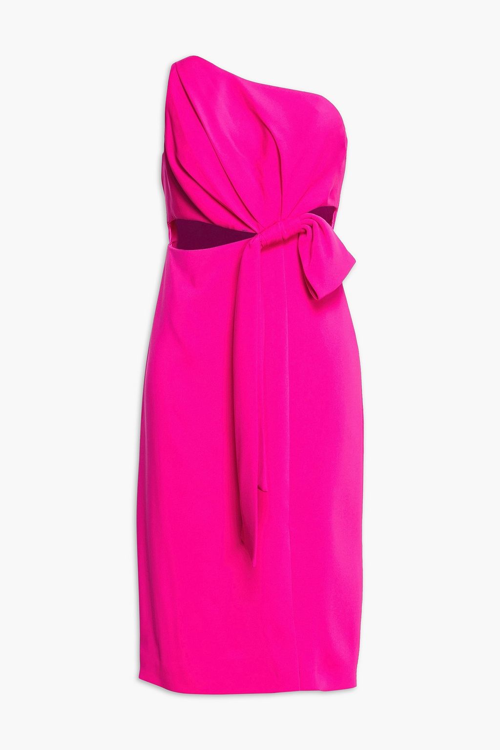 One-shoulder crepe dress with bow and neckline ML MONIQUE LHUILLIER, pink