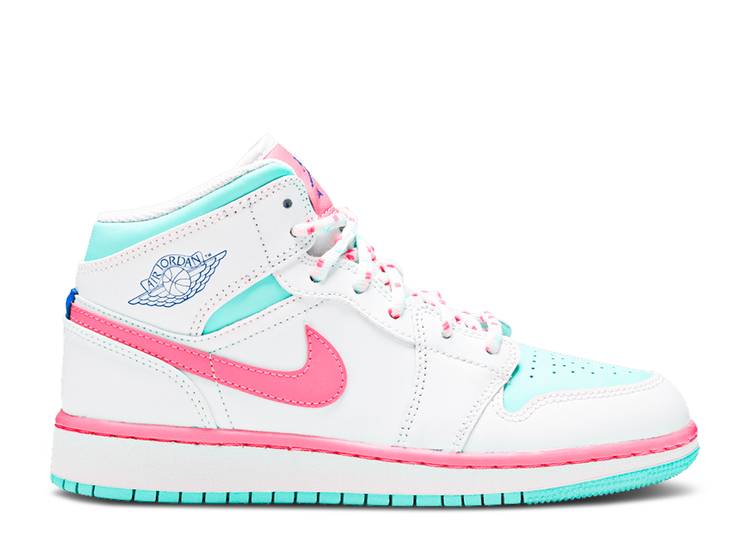 حذاء رياضي AIR JORDAN 1 MID GS 'DIGITAL PINK'، أبيض