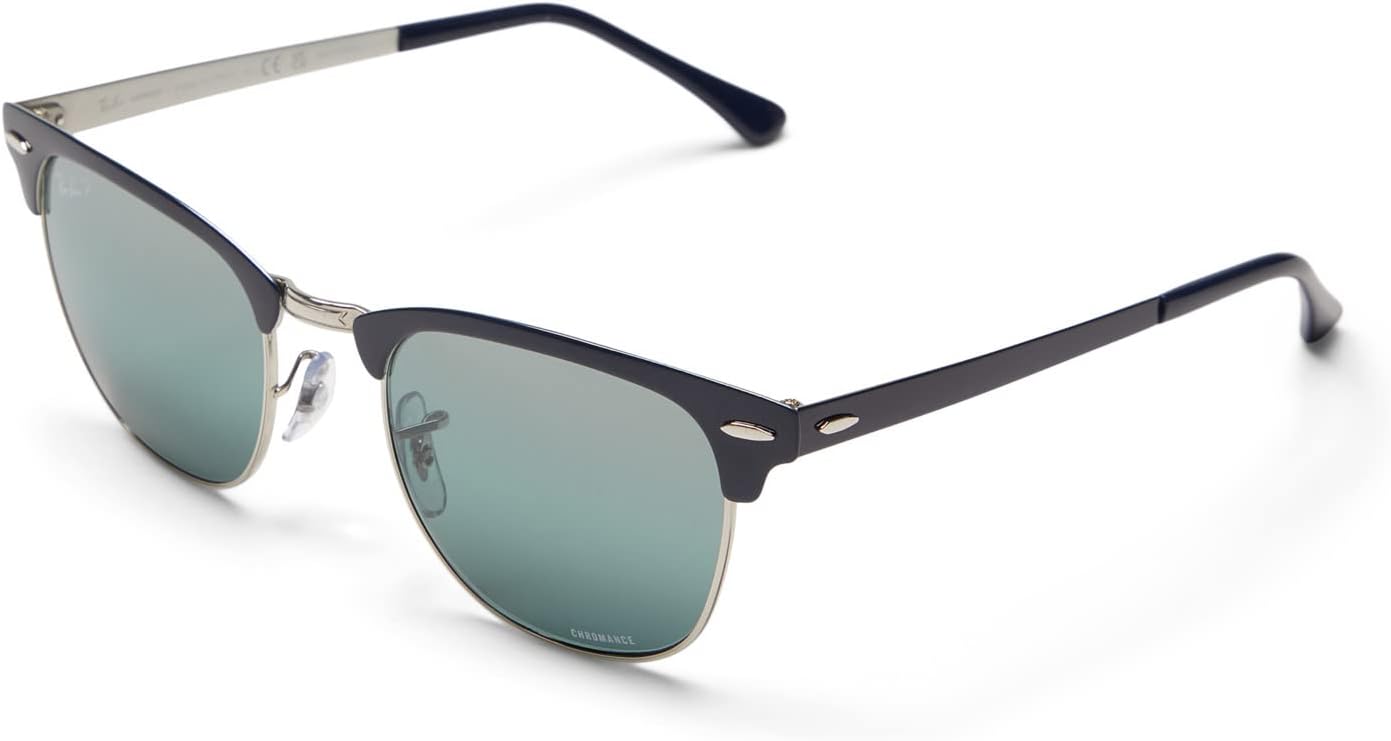 Sunglasses 51 mm 0RB3716 Clubmaster Metal Ray-Ban, Silver Blue/Dark Blue Mirrored Polarized