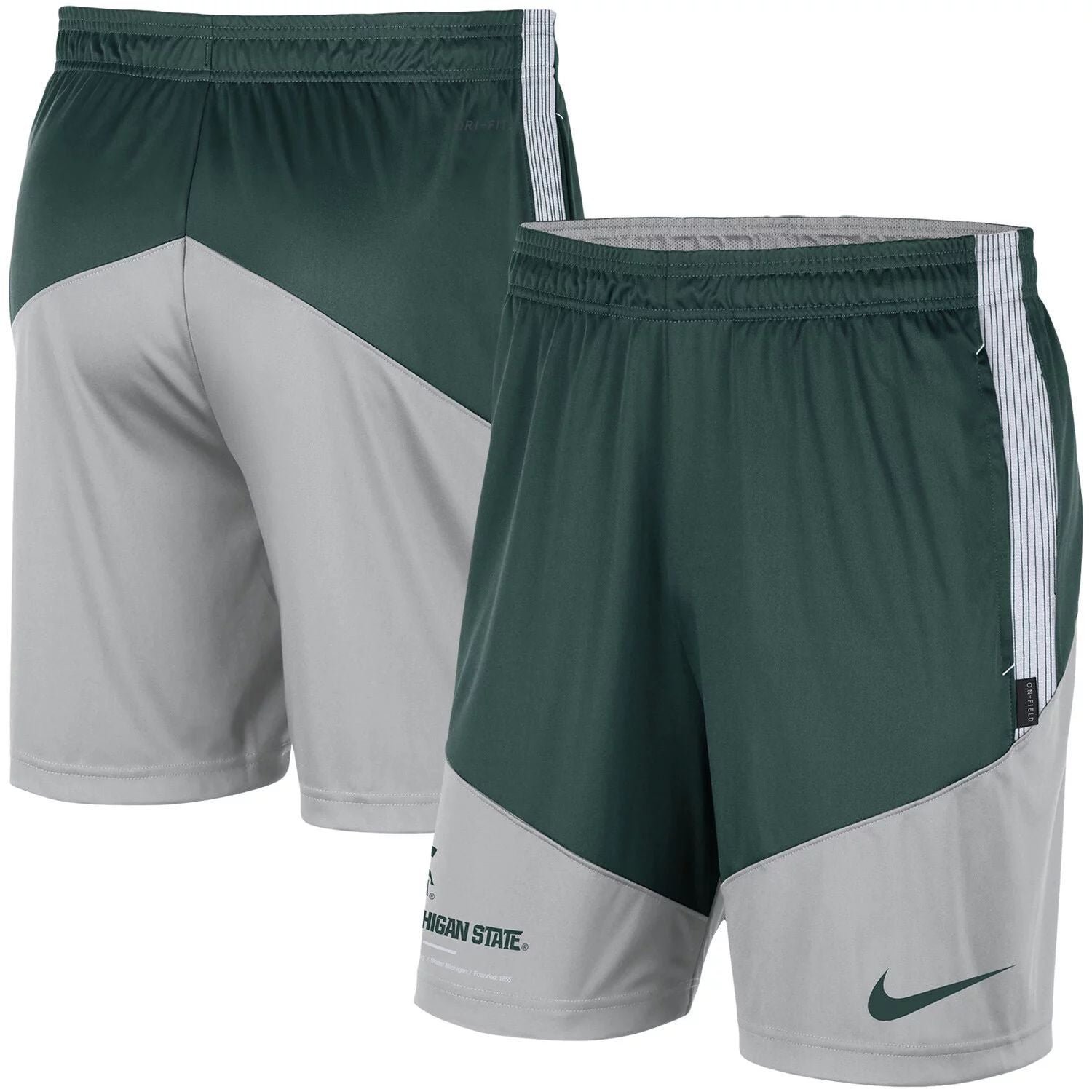 شورت أداء فريق Michigan State Spartans باللون الأخضر/الرمادي للرجال من Nike