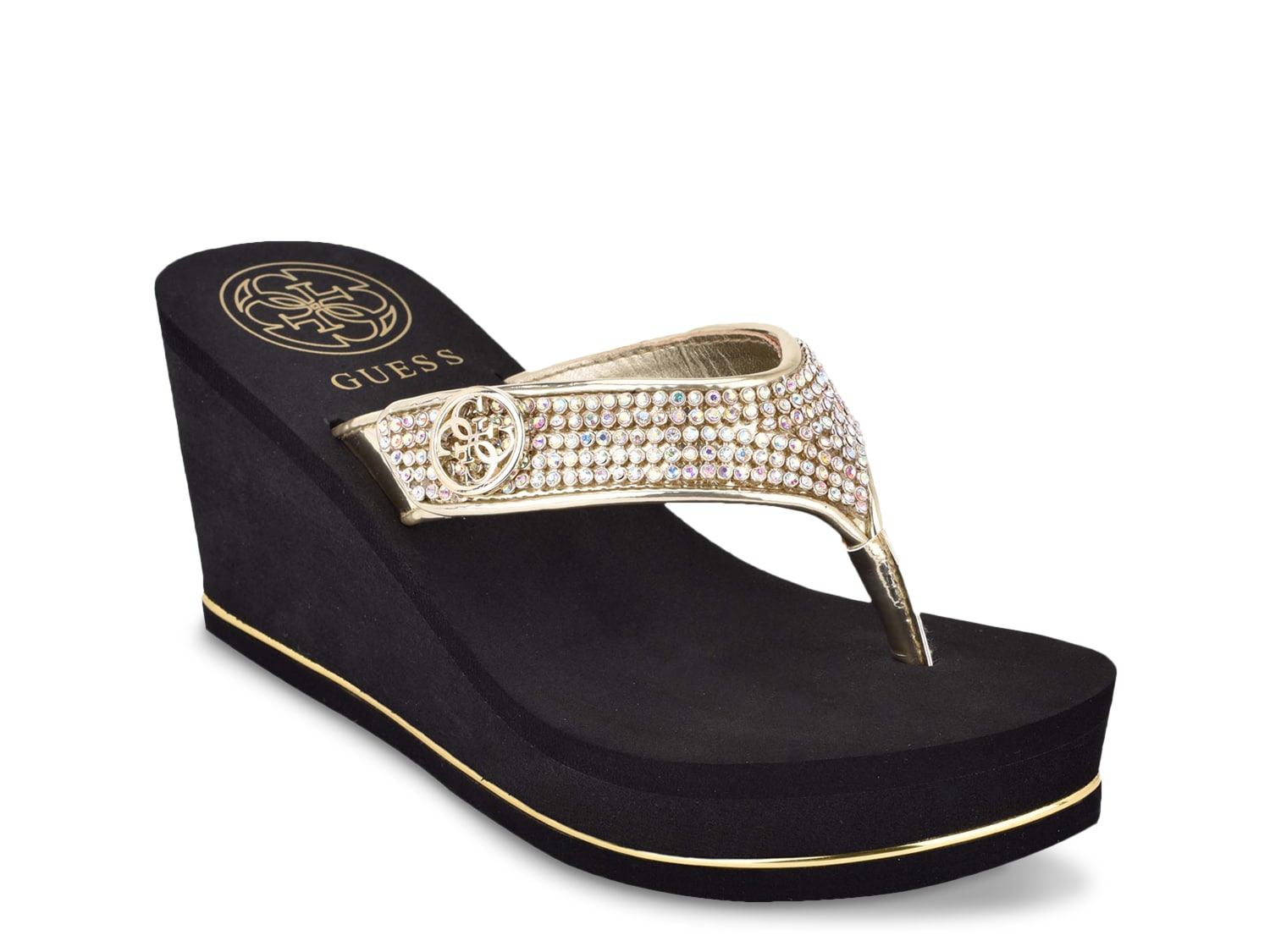 صندل Guess Sarraly Wedge، ذهبي/أسود