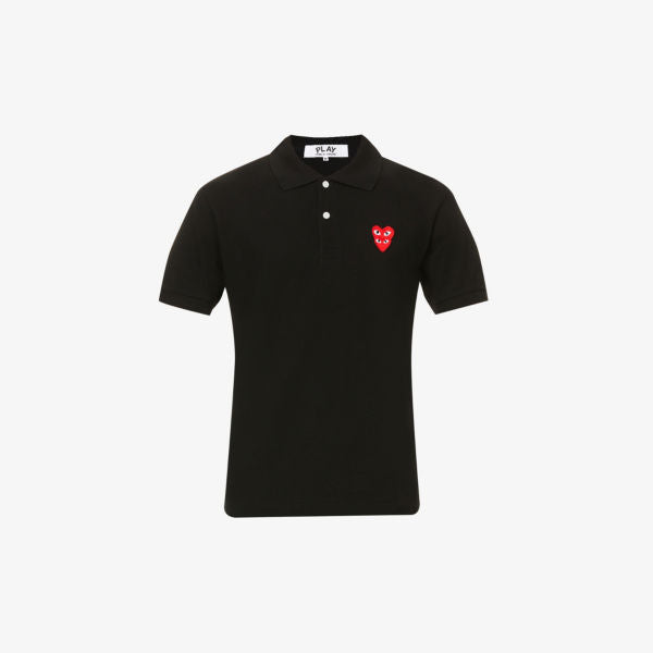 Comme des Garçons Cotton Polo Shirt with Heart Print, Black