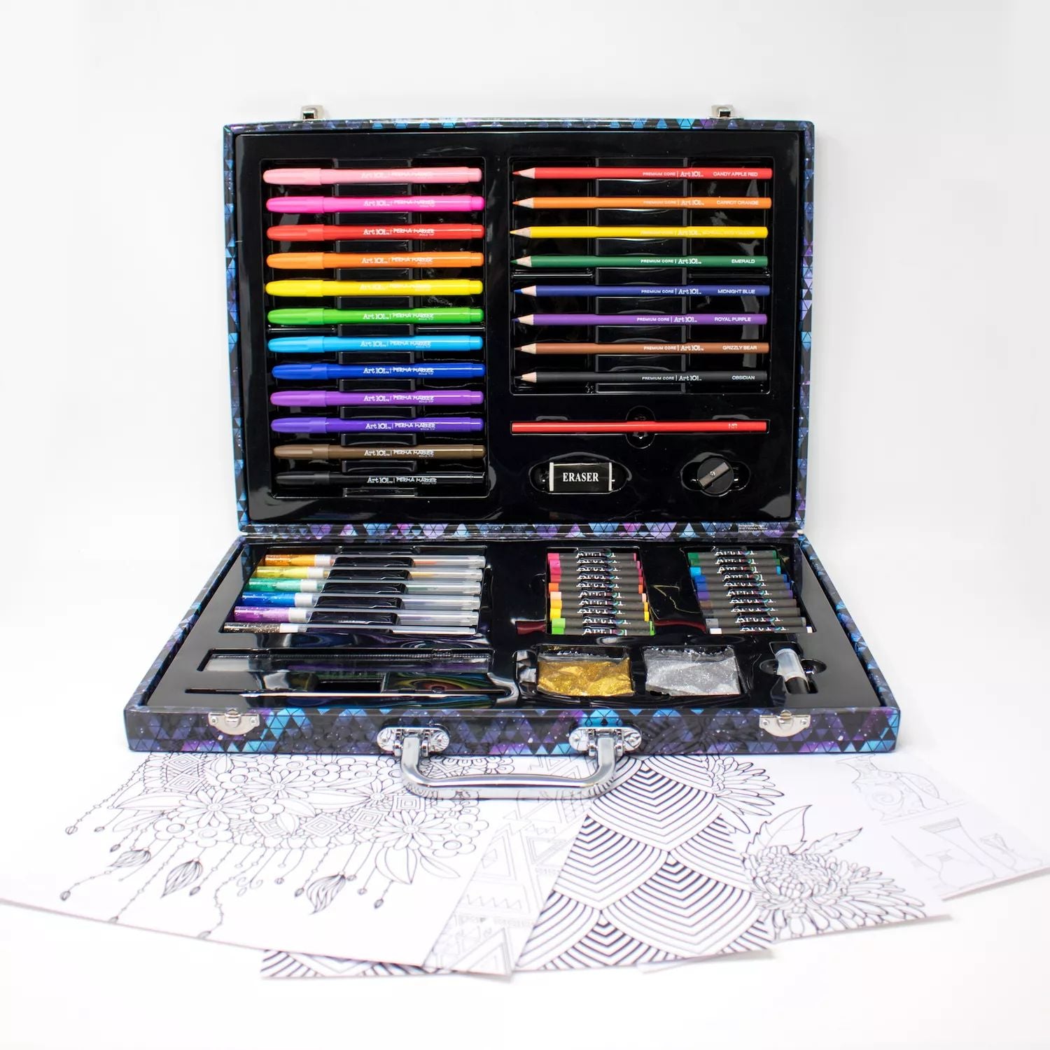 Art 101 Doodle and Draw 60-piece set in a colorful Art 101 carrying case