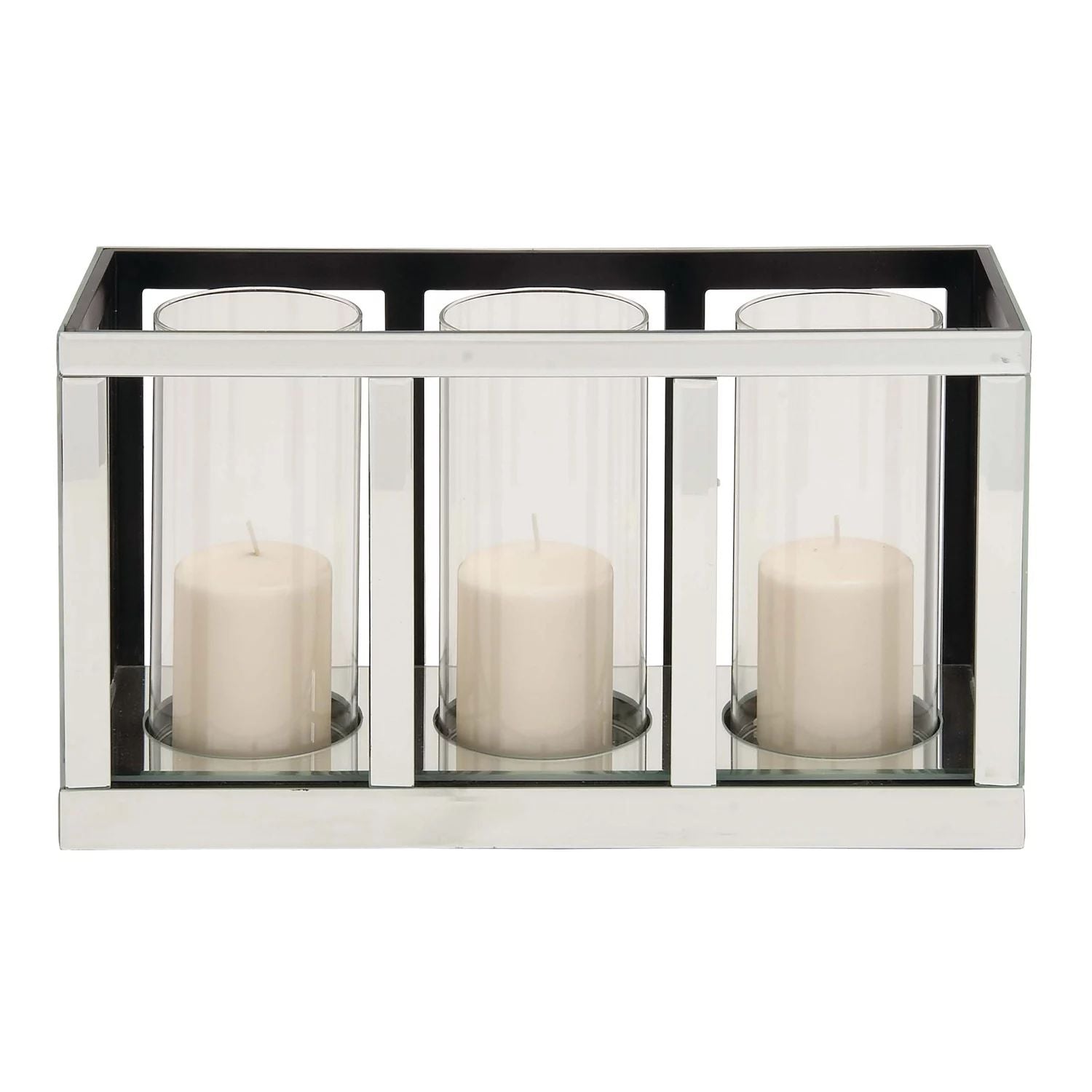 Stella & Eve Glam Rectangular wooden candle holder with mirror and three lamps