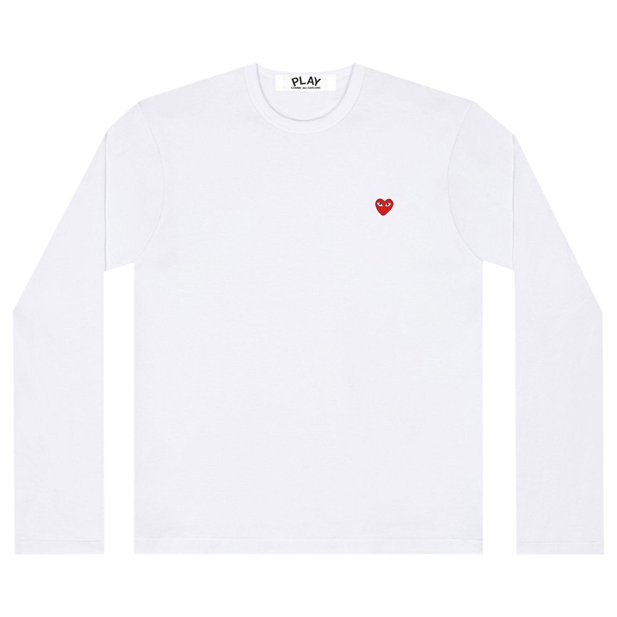 تي شيرت Comme des Garçons PLAY Small Heart بأكمام طويلة، باللون الأبيض