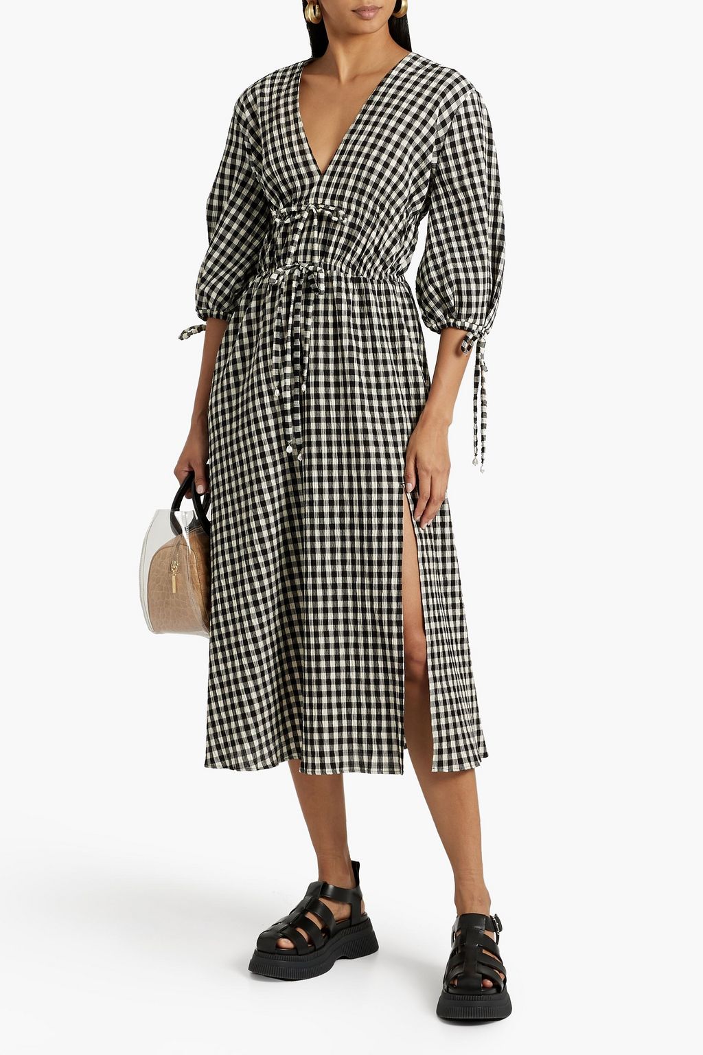 Dorine gingham seersucker midi dress ALTUZARRA, black