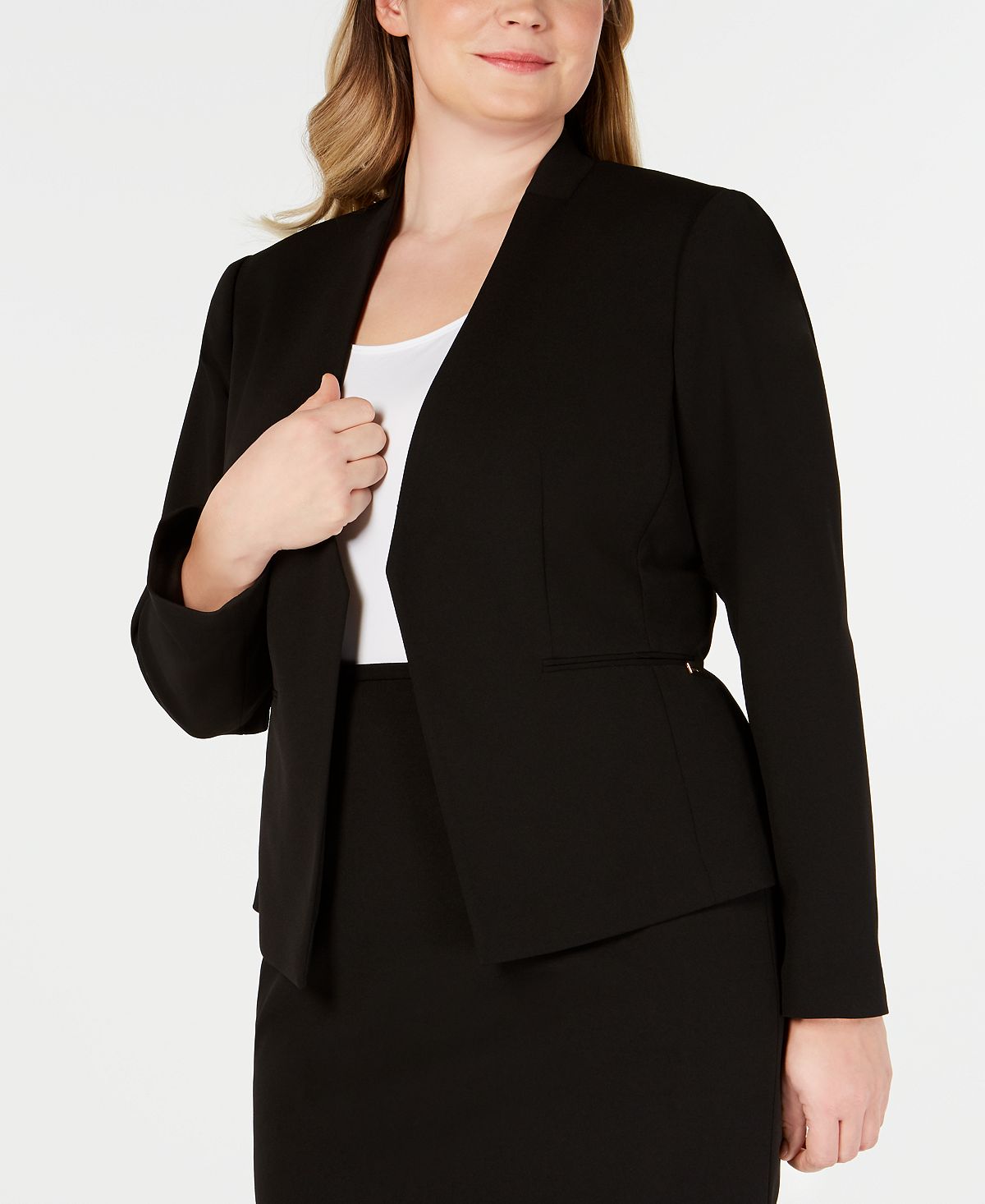 Plus Size Calvin Klein Soft Crepe Open Front Blazer, Black