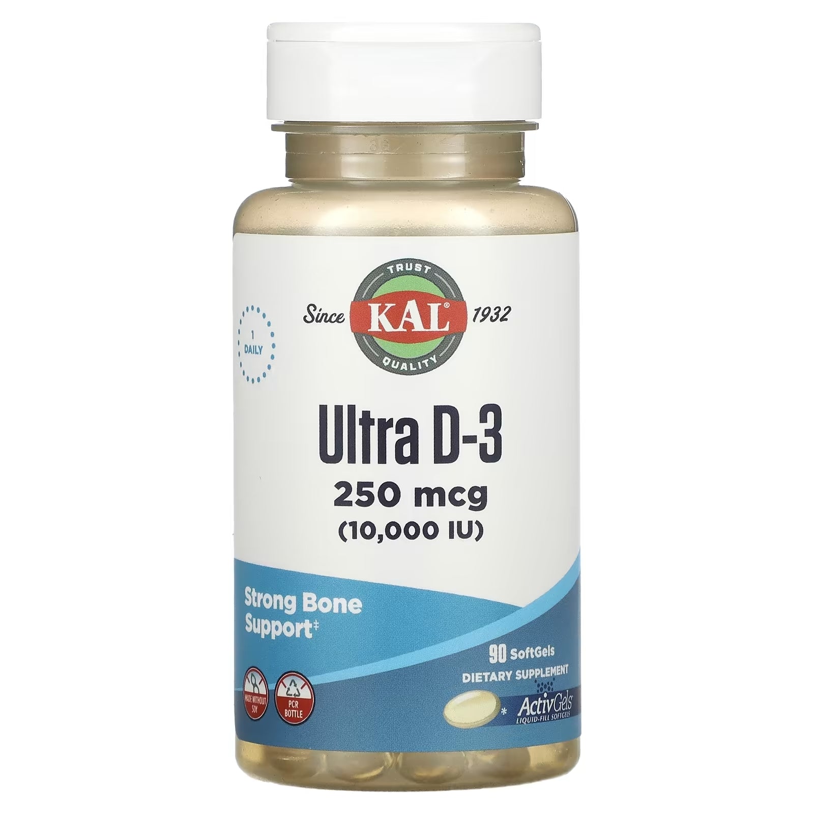 KAL ultravitamin D3 250 mcg 10,000 IU, 90 capsules