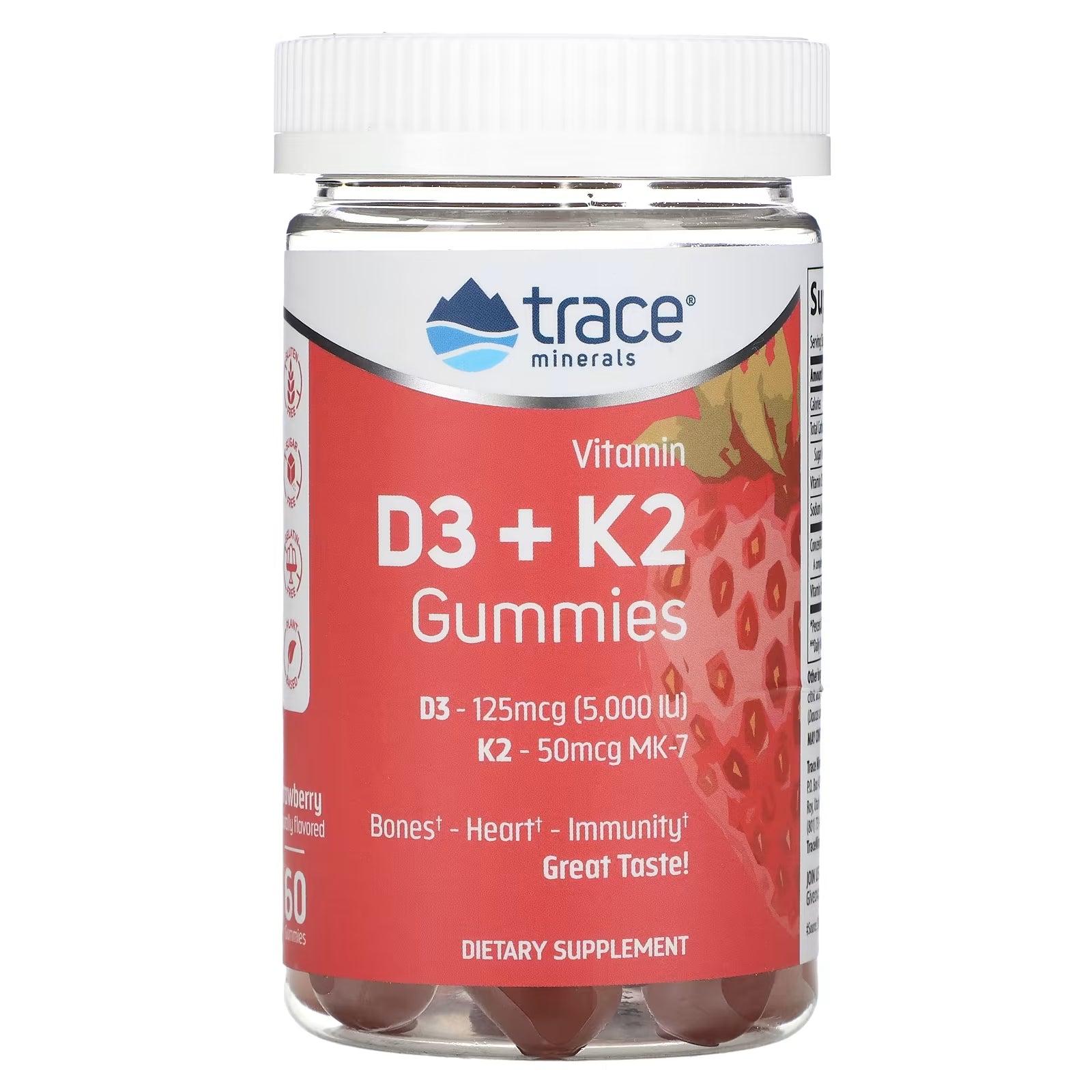 Trace Minerals Vitamin D3 + K2 Gummies Strawberry, 60 Tablets