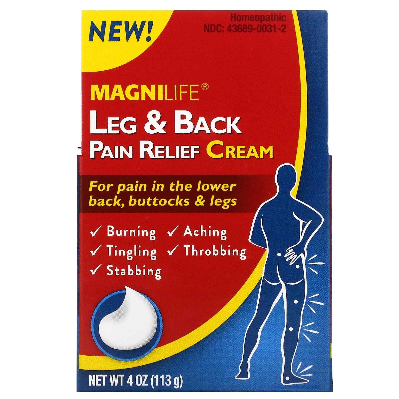 MagniLife Pain Relief Cream for legs and back, 113 g