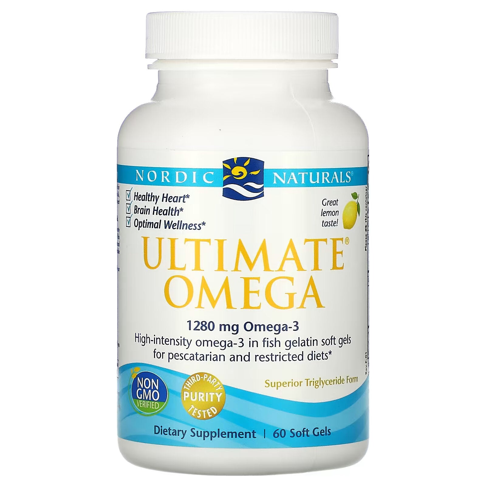 Nordic Naturals Omega-3 Fish Oil Lemon Flavor 640 mg, 60 Softgels