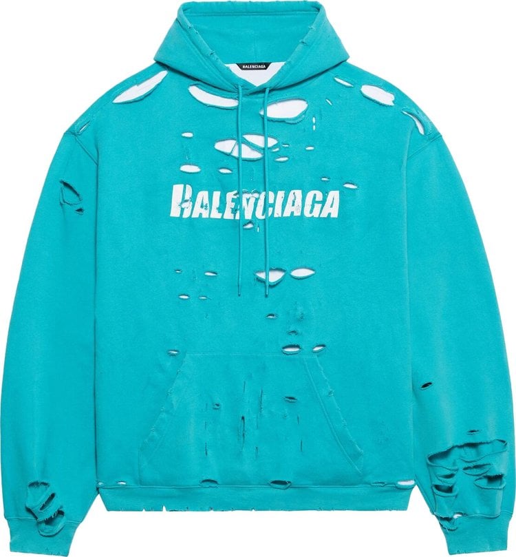 Balenciaga Destroyed Hoodie 'Turquoise/White', blue