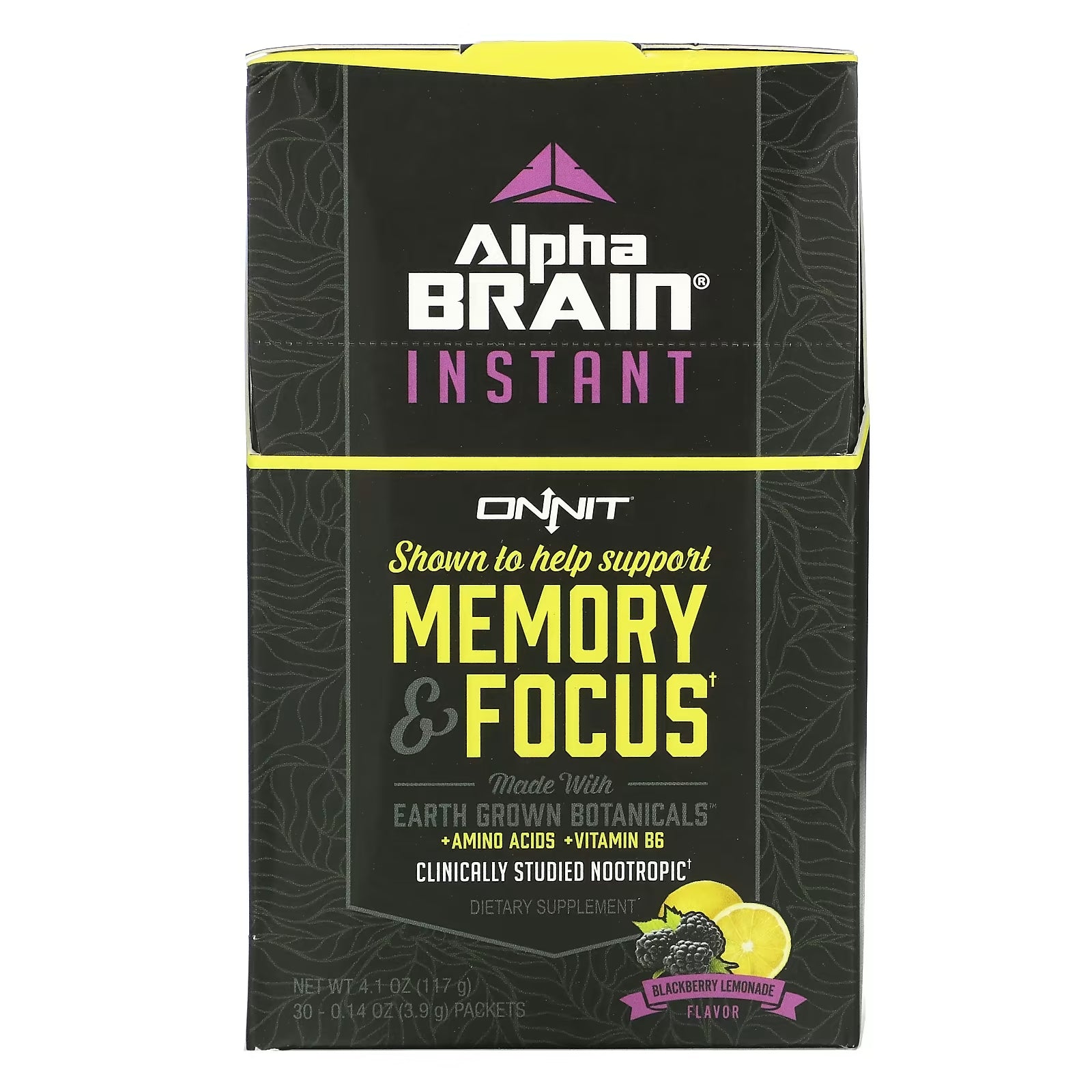 Food Supplement for Memory and Concentration Onnit with blackberry lemonade flavor, 30 bags of 3.9 g each