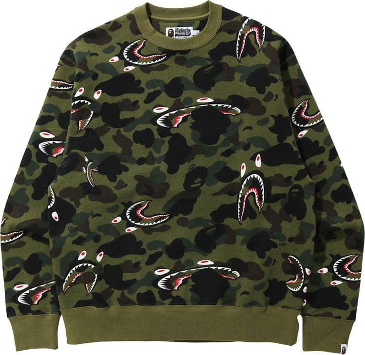 سويت شيرت BAPE Shark 1st Camo مريح بياقة دائرية "أخضر" باللون الأخضر